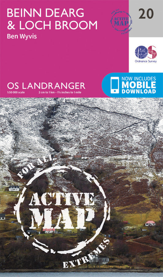 Carte topographique n° 020 - Beinn Dearg, Loch Broom (Ben Wyvis) (Grande Bretagne) | Ordnance Survey - Landranger carte pliée Ordnance Survey Plastifiée 