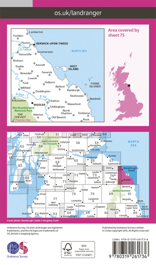 Carte topographique n° 075 - Berwick-upon-Tweed (Grande Bretagne) | Ordnance Survey - Landranger carte pliée Ordnance Survey Papier 