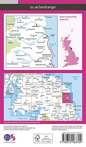 Carte topographique n° 081 - Alnwick, Morpeth (Grande Bretagne) | Ordnance Survey - Landranger carte pliée Ordnance Survey 