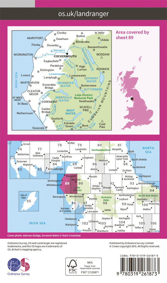 Carte topographique n° 089 - West Cumbria (Grande Bretagne) | Ordnance Survey - Landranger carte pliée Ordnance Survey Papier 