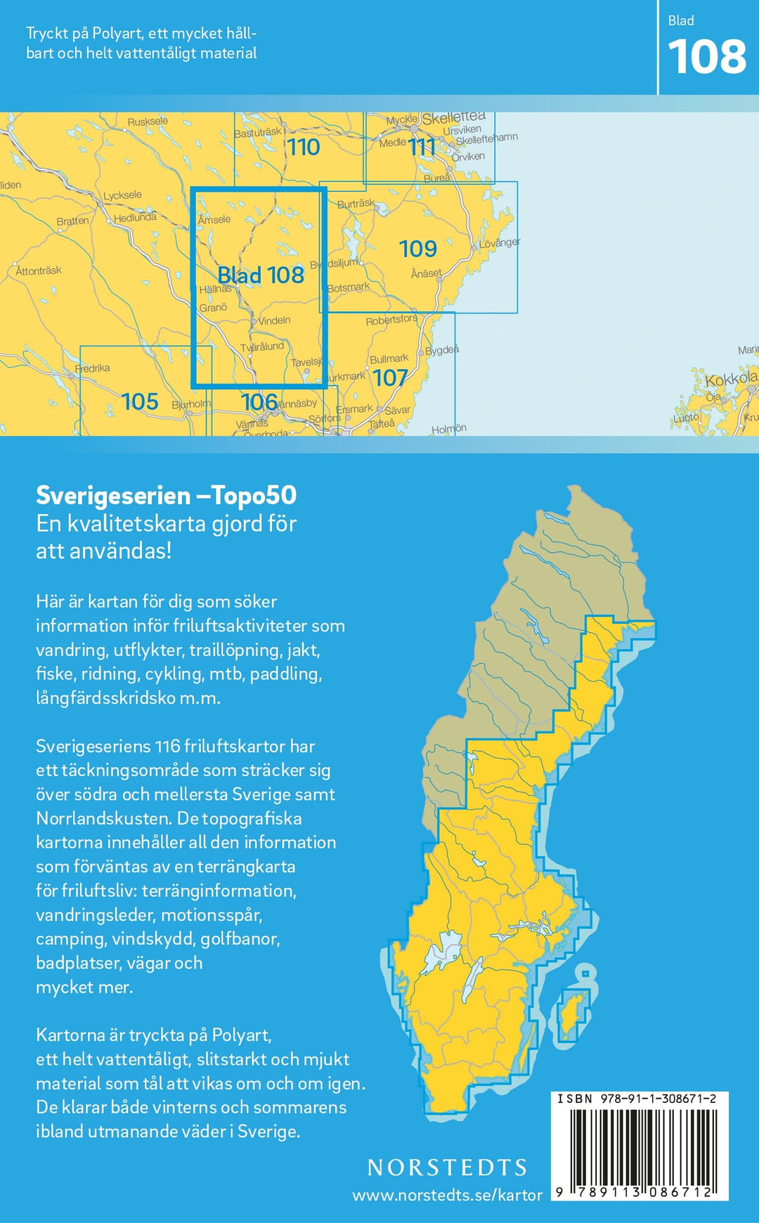 Carte topographique n° 108 - Vindeln (Suède) | Norstedts - Sverigeserien carte pliée Norstedts 