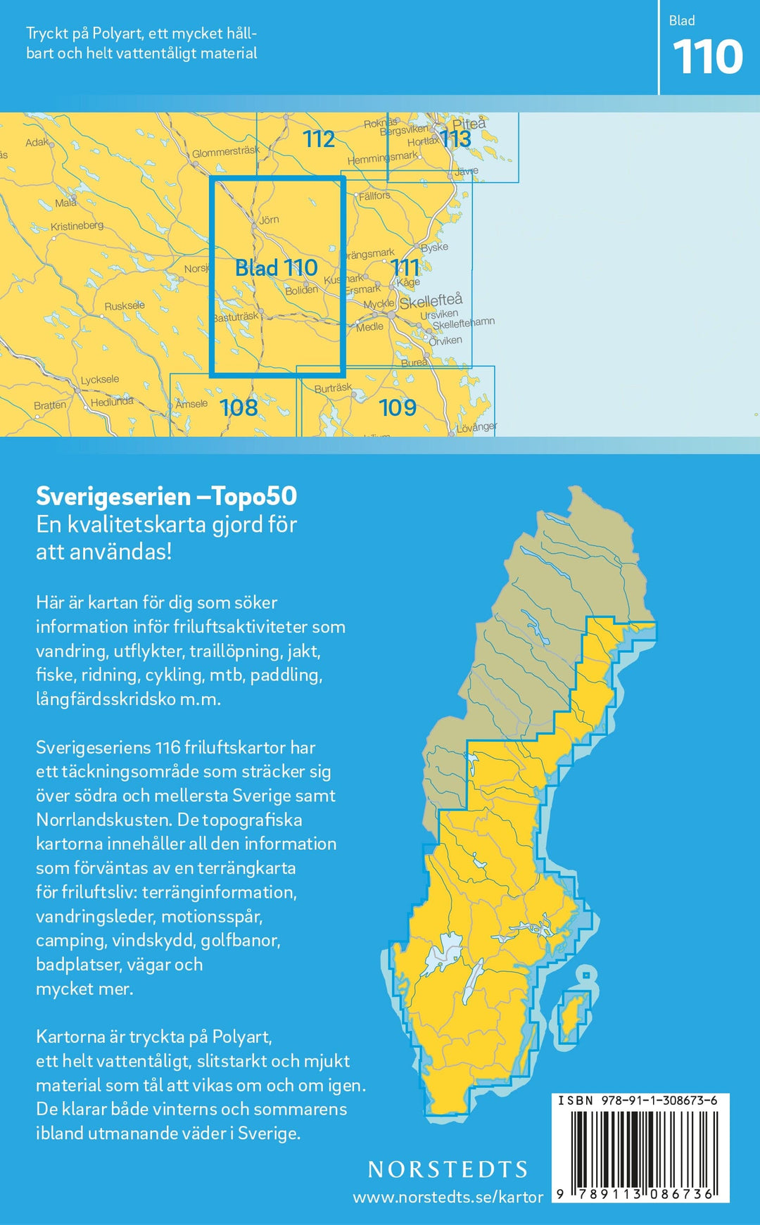 Carte topographique n° 110 - Boliden (Suède) | Norstedts - Sverigeserien carte pliée Norstedts 