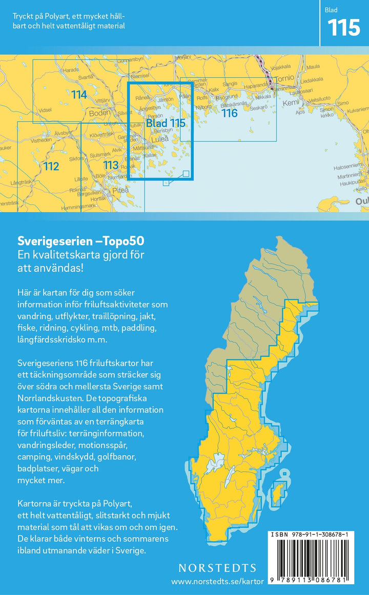 Carte topographique n° 115 - Luleå (Suède) | Norstedts - Sverigeserien carte pliée Norstedts 