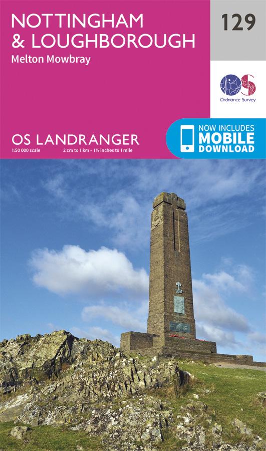 Carte topographique n° 129 - Nottingham, Loughborough (Grande Bretagne) | Ordnance Survey - Landranger carte pliée Ordnance Survey 