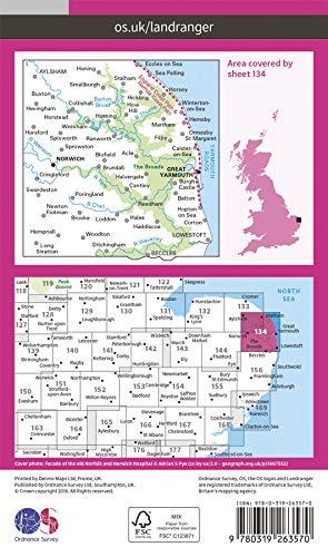 Carte topographique n° 134 - Norwich, The Broads (Grande Bretagne) | Ordnance Survey - Landranger carte pliée Ordnance Survey 