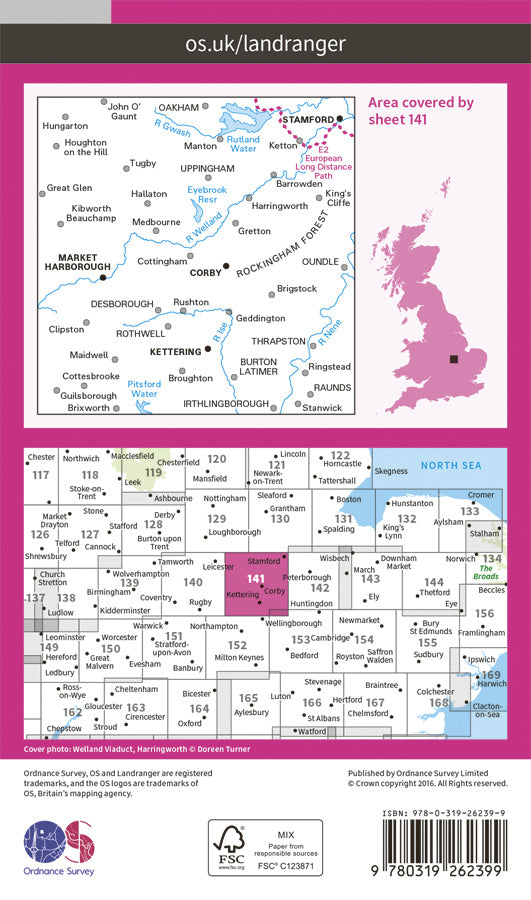 Carte topographique n° 141 - Kettering, Corby (Grande Bretagne) | Ordnance Survey - Landranger carte pliée Ordnance Survey Papier 