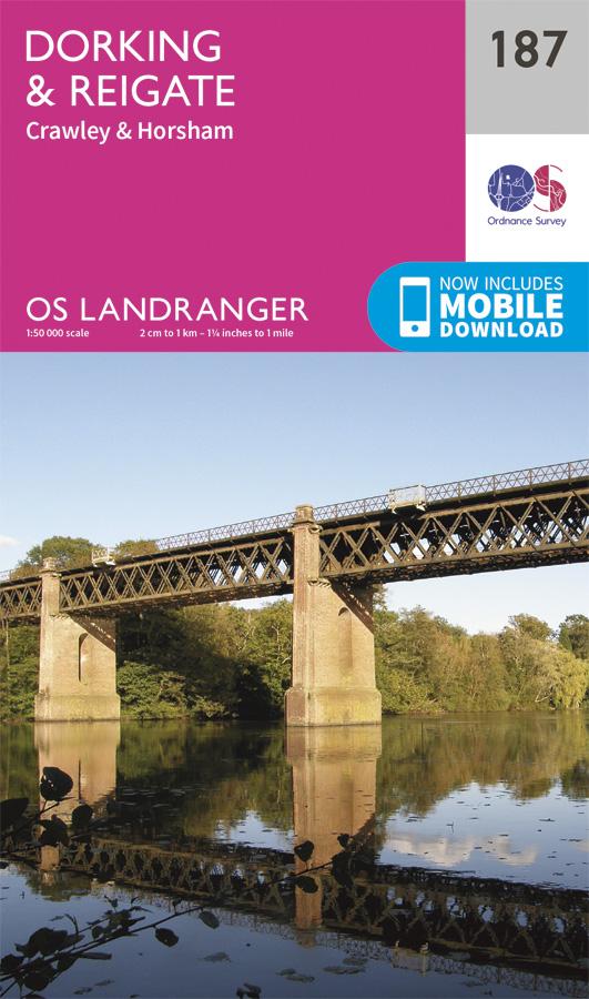 Carte topographique n° 187 - Dorking, Reigate (Grande Bretagne) | Ordnance Survey - Landranger carte pliée Ordnance Survey 