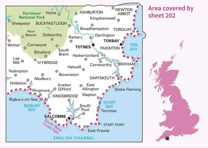Carte topographique n° 202 - Torbay, South Dartmoor (Grande Bretagne) | Ordnance Survey - Landranger carte pliée Ordnance Survey 