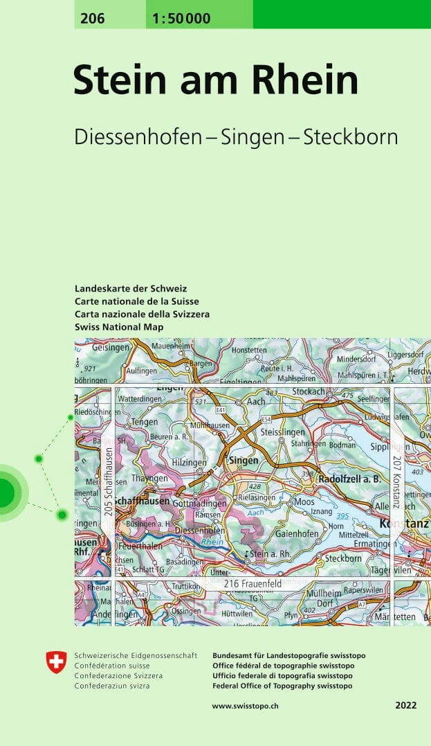 Carte topographique n° 206 - Stein am Rhein (Suisse) | Swisstopo - 1/50 000 carte pliée Swisstopo 
