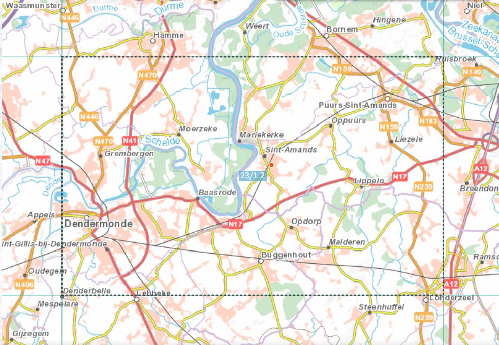 Carte topographique n° 23/1-2 - Dendermonde (Belgique) | NGI topo 25 carte pliée IGN Belgique 