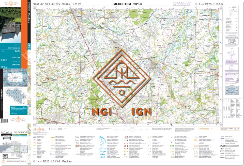 Carte topographique n° 23/5-6 - Merchtem (Belgique) | NGI topo 25 carte pliée IGN Belgique 