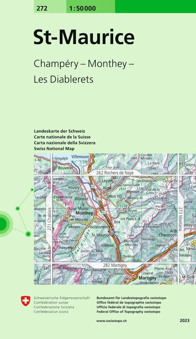 Carte topographique n° 272 - St-Maurice (Suisse) | Swisstopo - 1/50 000 carte pliée Swisstopo 