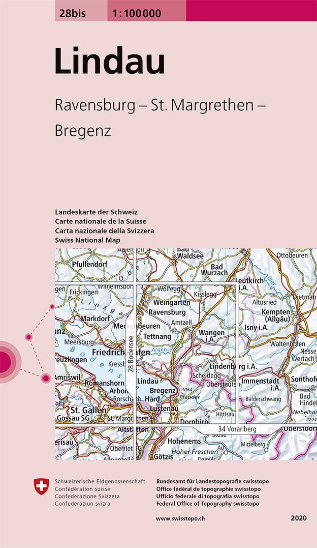 Carte topographique n° 28 bis - Lindau (Suisse) | Swisstopo - 1/100 000 carte pliée Swisstopo 