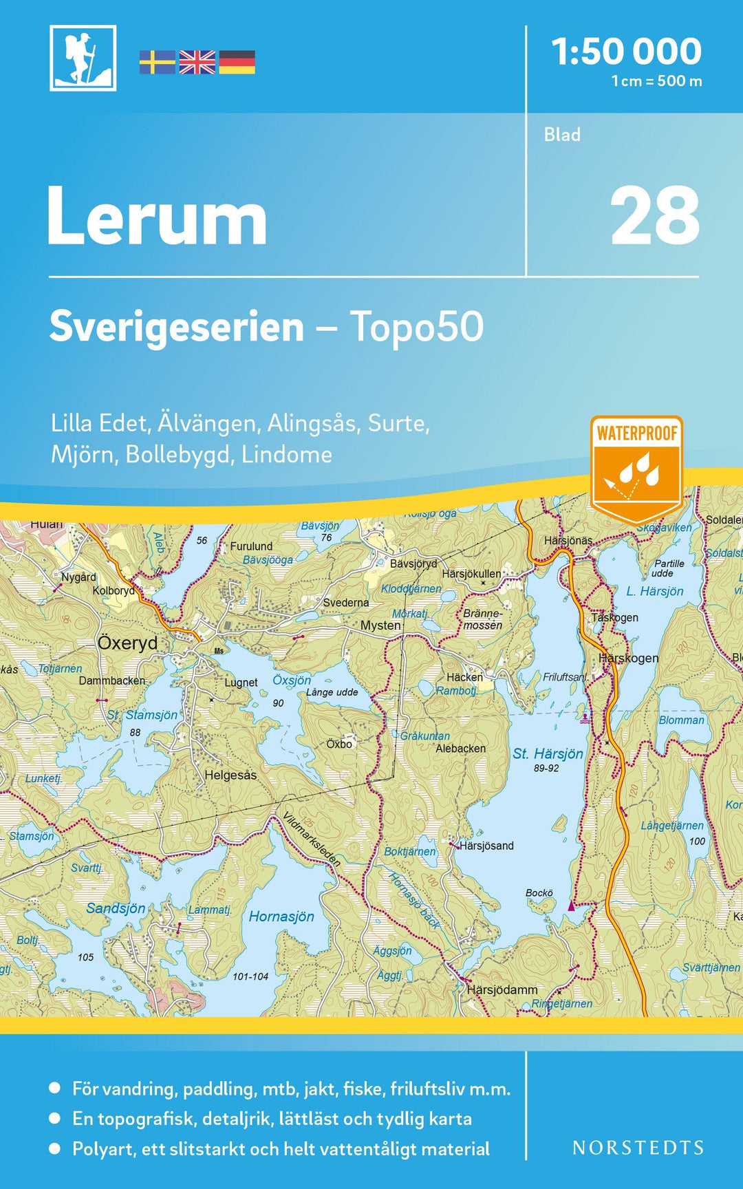 Carte topographique n° 28 - Lerum (Suède) | Norstedts - Sverigeserien carte pliée Norstedts 