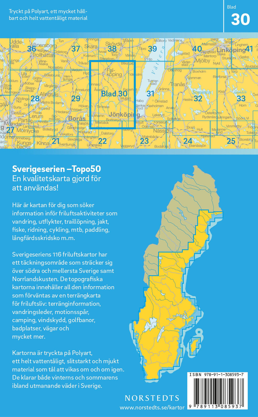 Carte topographique n° 30 - Falköping (Suède) | Norstedts - Sverigeserien carte pliée Norstedts 