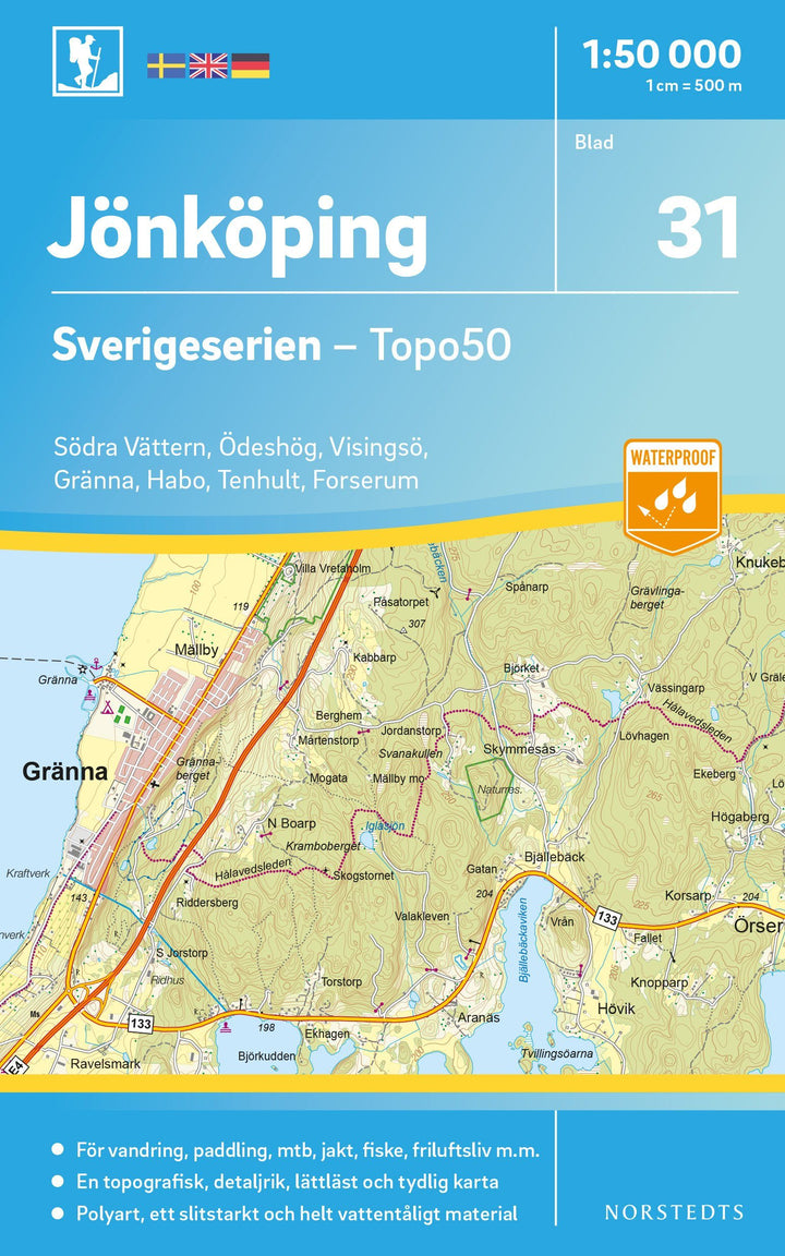 Carte topographique n° 31 - Jönköping (Suède) | Norstedts - Sverigeserien carte pliée Norstedts 