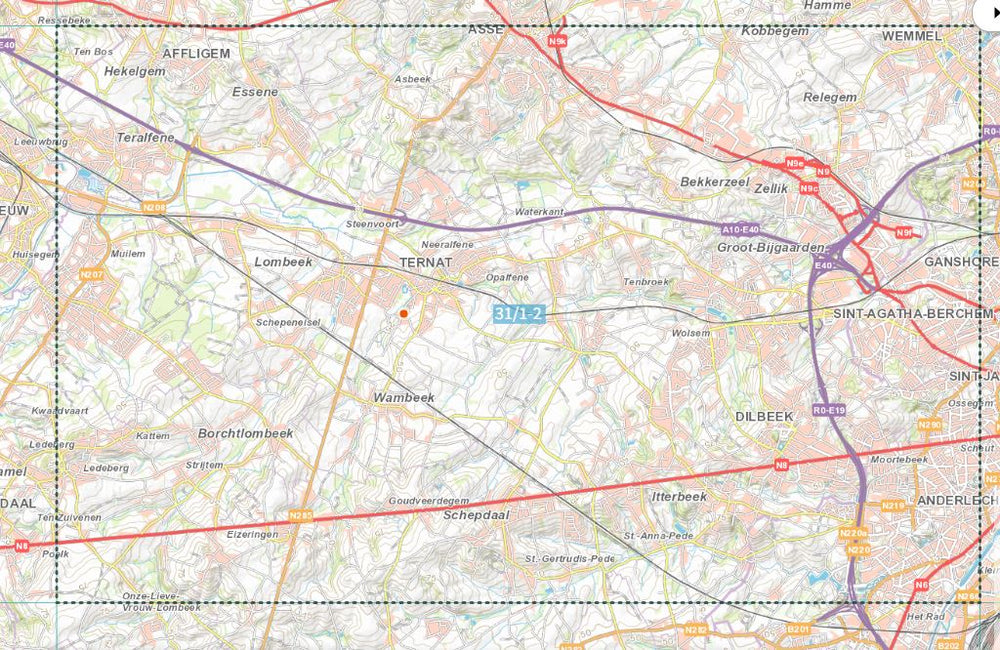 Carte topographique n° 31/1-2 - Dilbeek (Belgique) | NGI topo 25 carte pliée IGN Belgique 