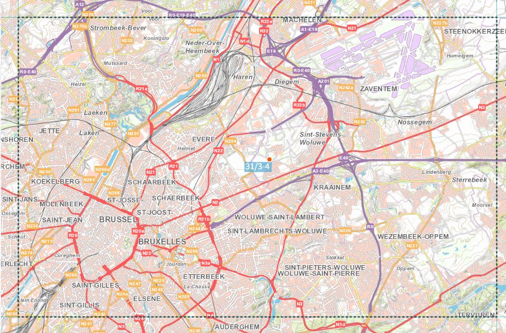 Carte topographique n° 31/3-4 - Bruxelles (Belgique) | NGI topo 25 carte pliée IGN Belgique 