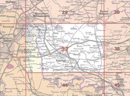 Carte topographique n° 37 - Tournai (Belgique) | NGI - 1/50 000 carte pliée IGN Belgique 