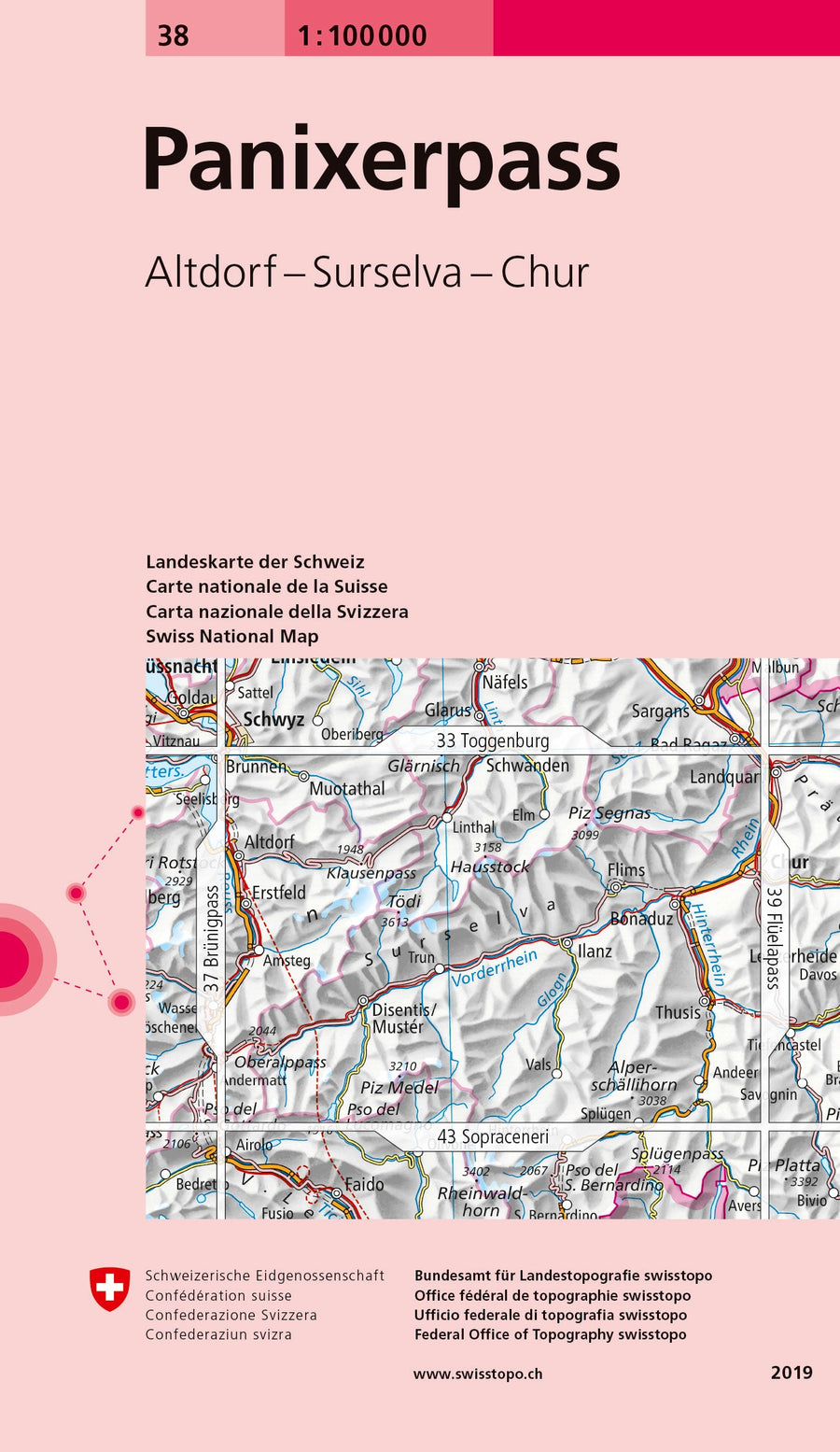 Carte topographique n° 39 - Col de Flüela (région de Davos, Suisse) | Swisstopo - 1/100 000 carte pliée Swisstopo 