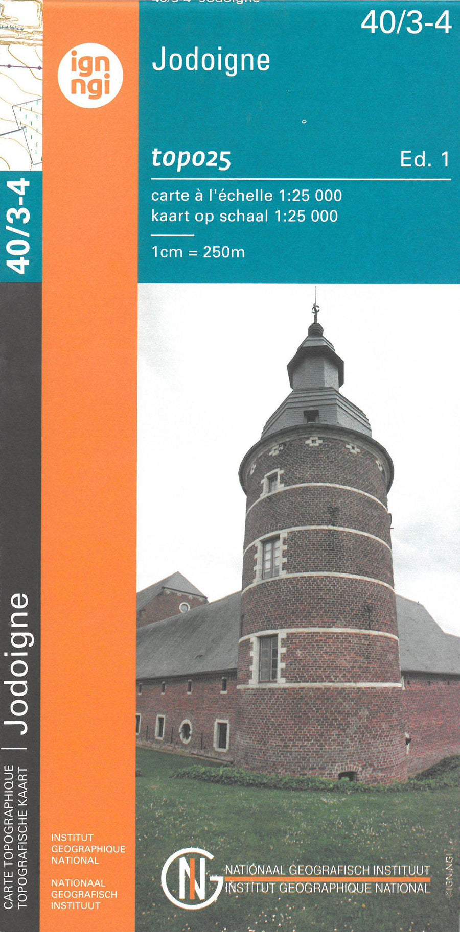 Carte topographique n° 40/3-4 - Jodoigne (Belgique) | NGI topo 25 carte pliée IGN Belgique 