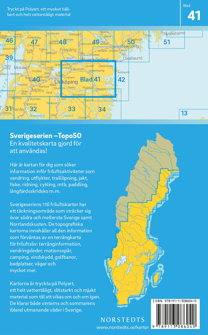 Carte topographique n° 41 - Söderköping (Suède) | Norstedts - Sverigeserien carte pliée Norstedts 