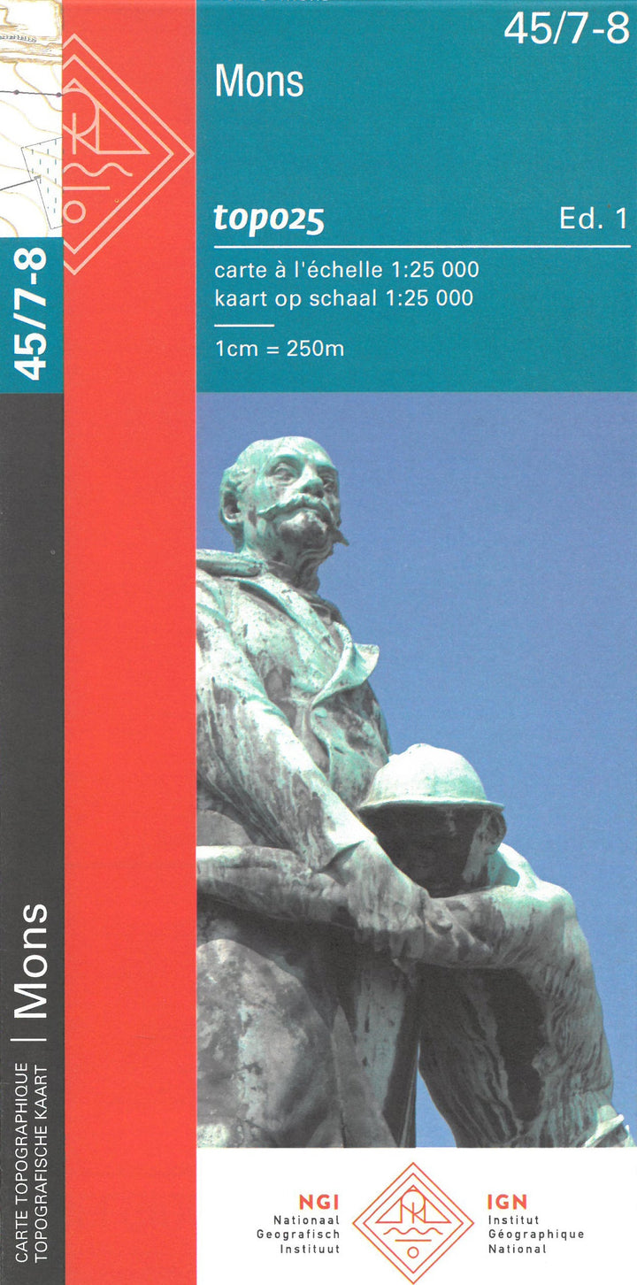 Carte topographique n° 45/7-8 - Mons (Belgique) | NGI topo 25 carte pliée IGN Belgique 