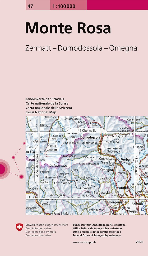 Carte topographique n° 47 - Monte Rosa (Suisse) | Swisstopo - 1/100 000 carte pliée Swisstopo 