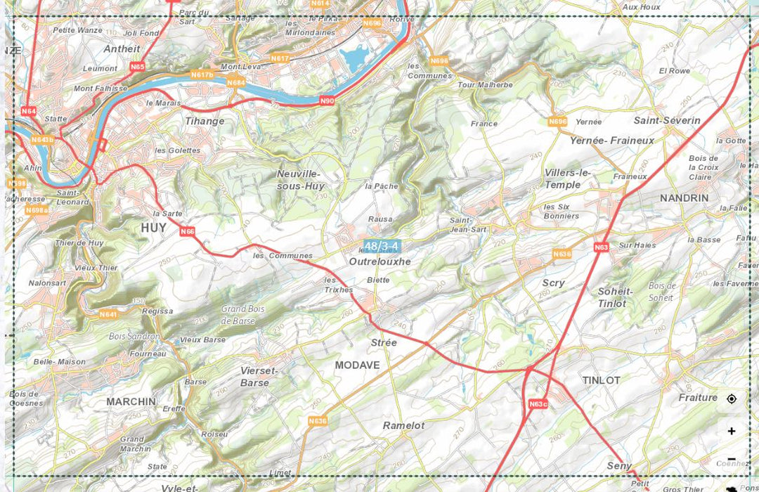 Carte topographique n° 48/3-4 - Huy (Belgique) | NGI topo 25 carte pliée IGN Belgique 