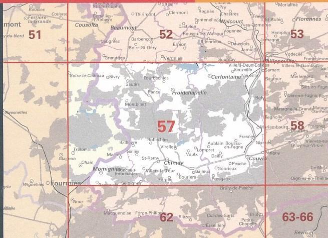 Carte topographique n° 57 - Chimay (Belgique) | NGI - 1/50 000 carte pliée IGN Belgique 