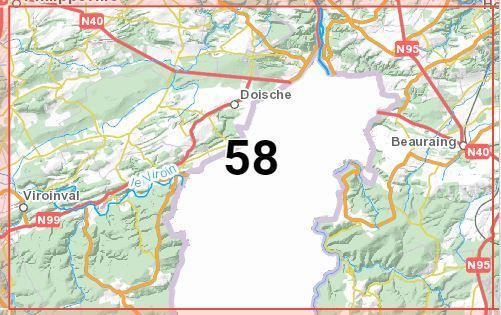 Carte topographique n° 58 - Beauraing (Belgique) | NGI - 1/50 000 carte pliée IGN Belgique 