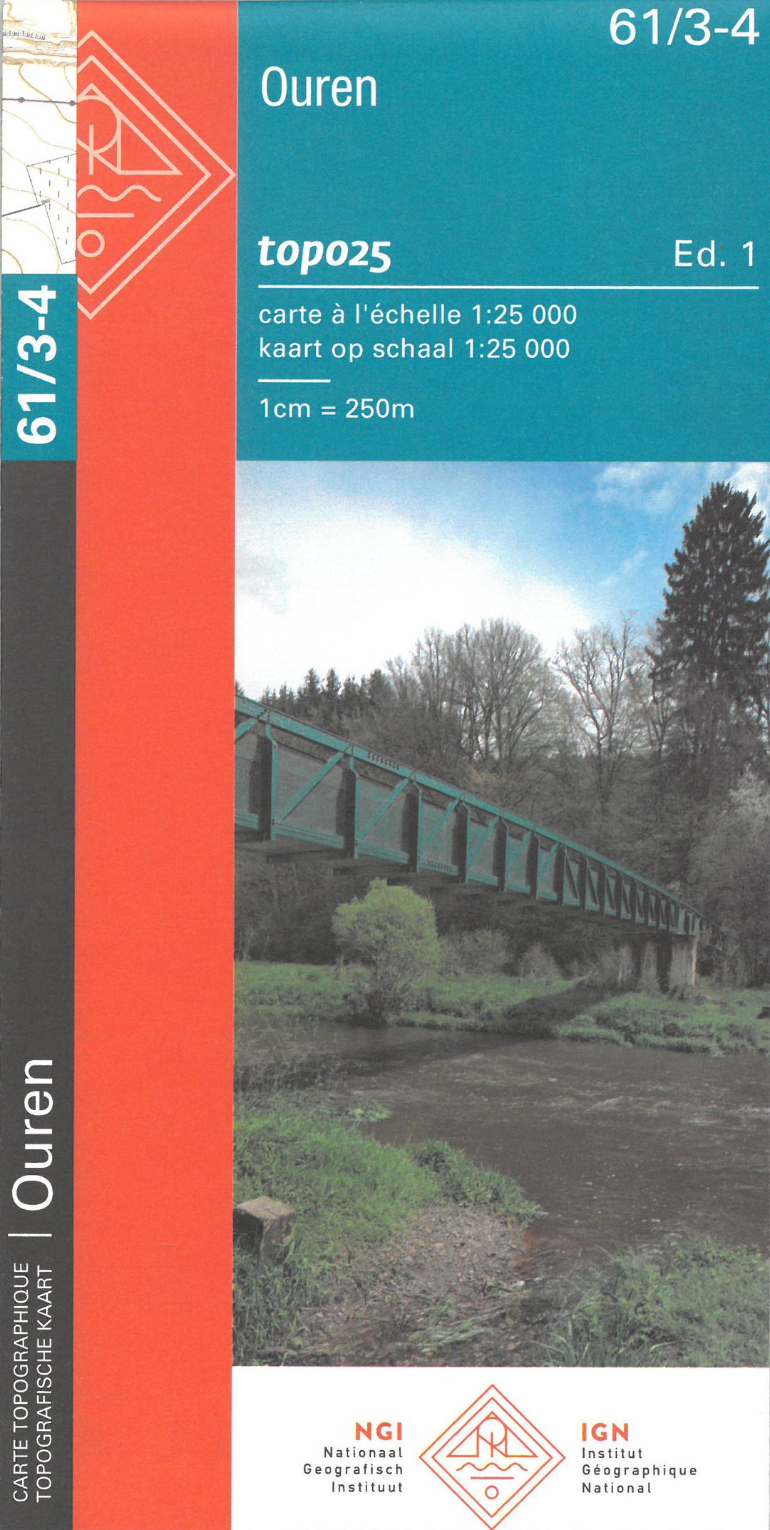 Carte topographique n° 61/3-4 - Ouren (Belgique) | NGI topo 25 carte pliée IGN Belgique 