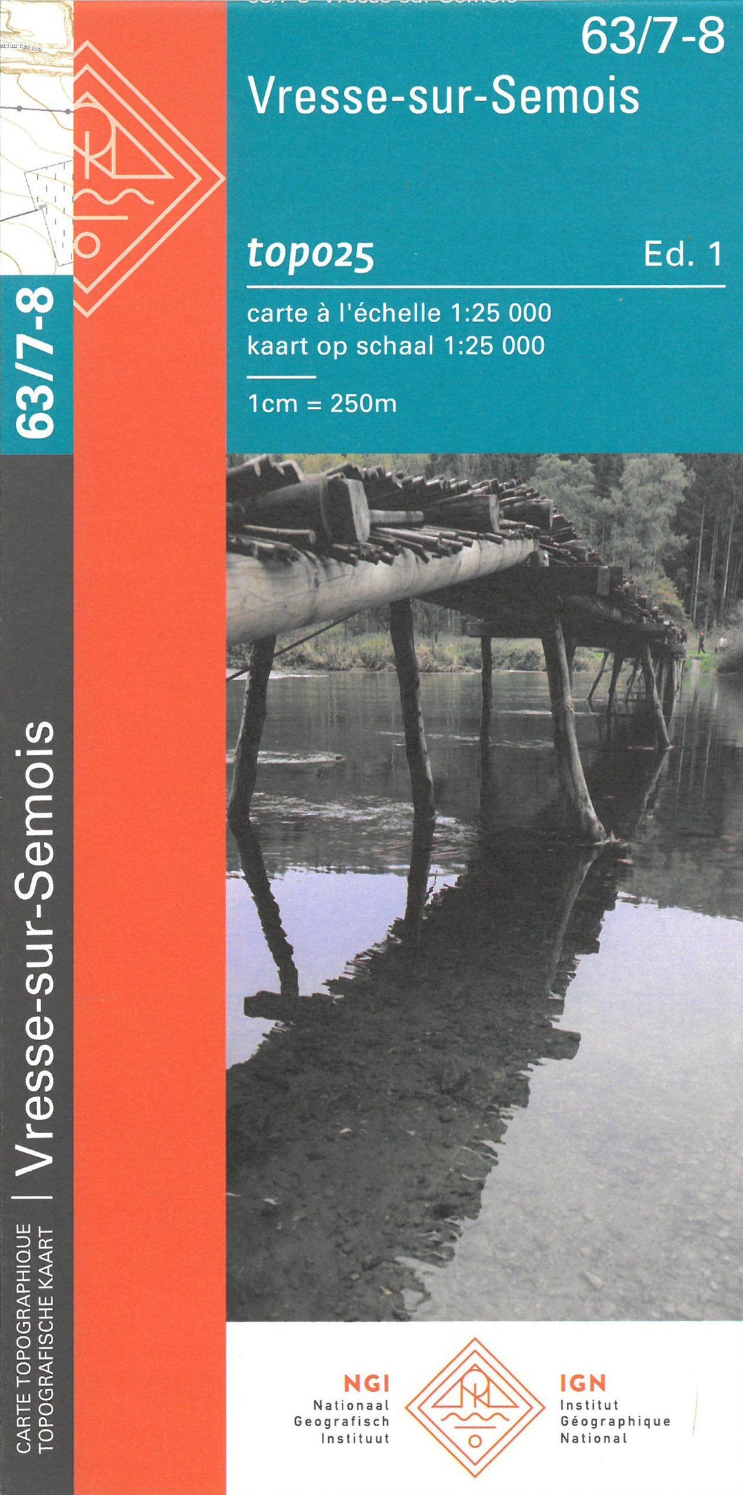 Carte topographique n° 63/7-8 - Vresse-sur-Semois (Belgique) | NGI topo 25 carte pliée IGN Belgique 