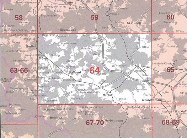 Carte topographique n° 64 - Bertrix (Belgique) | IGN belge - 1/50 000 carte pliée IGN Belgique 