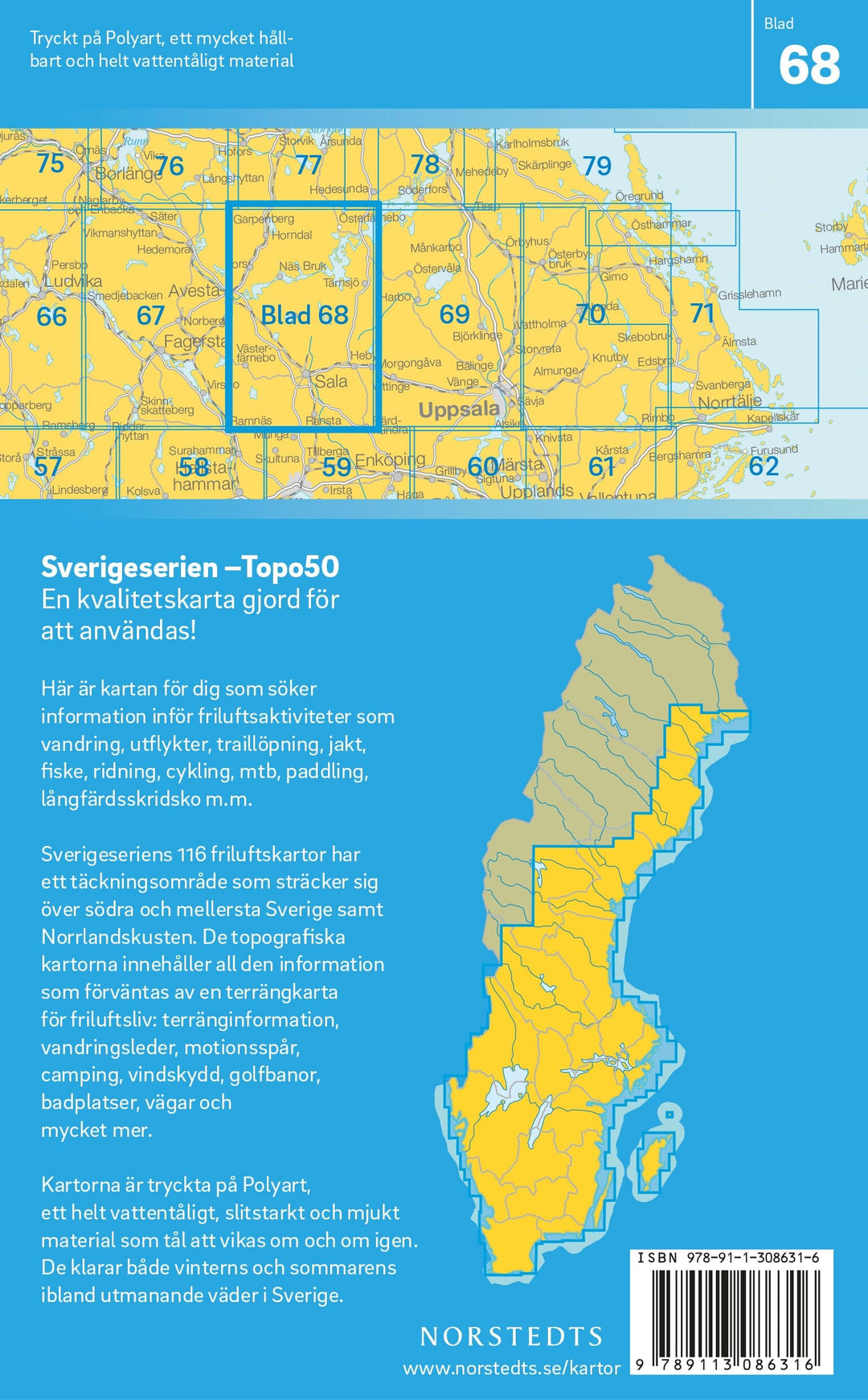 Carte topographique n° 68 - Sala (Suède) | Norstedts - Sverigeserien carte pliée Norstedts 