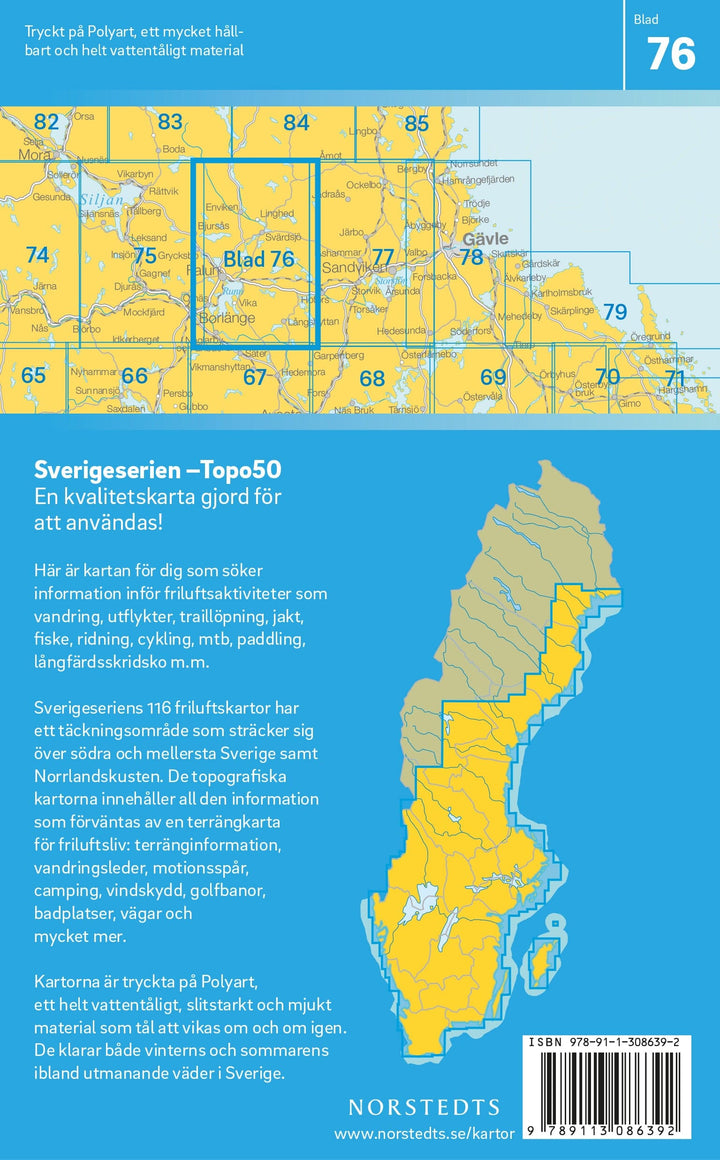 Carte topographique n° 76 - Falun (Suède) | Norstedts - Sverigeserien carte pliée Norstedts 