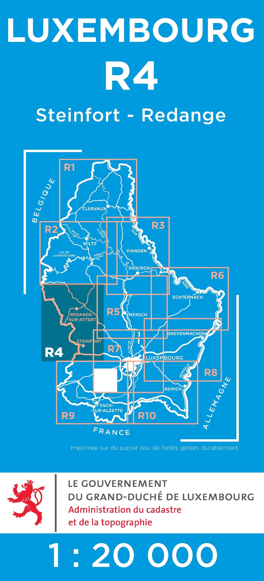 Carte topographique n° R04 - Steinfort, Redange (G.D de Luxembourg) carte pliée Service topographique du Luxembourg 
