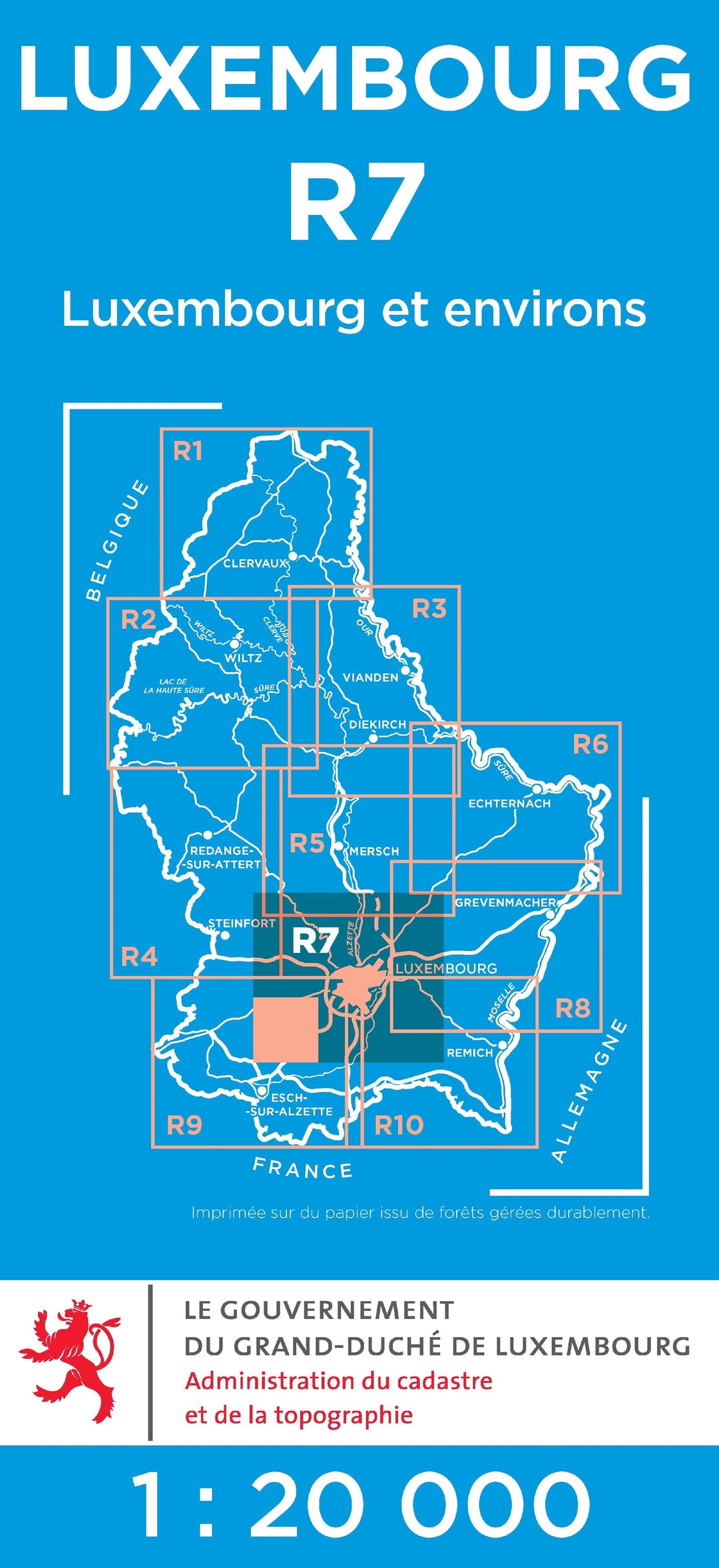 Carte topographique n° R07 - Luxembourg & alentours (G.D de Luxembourg) carte pliée Service topographique du Luxembourg 