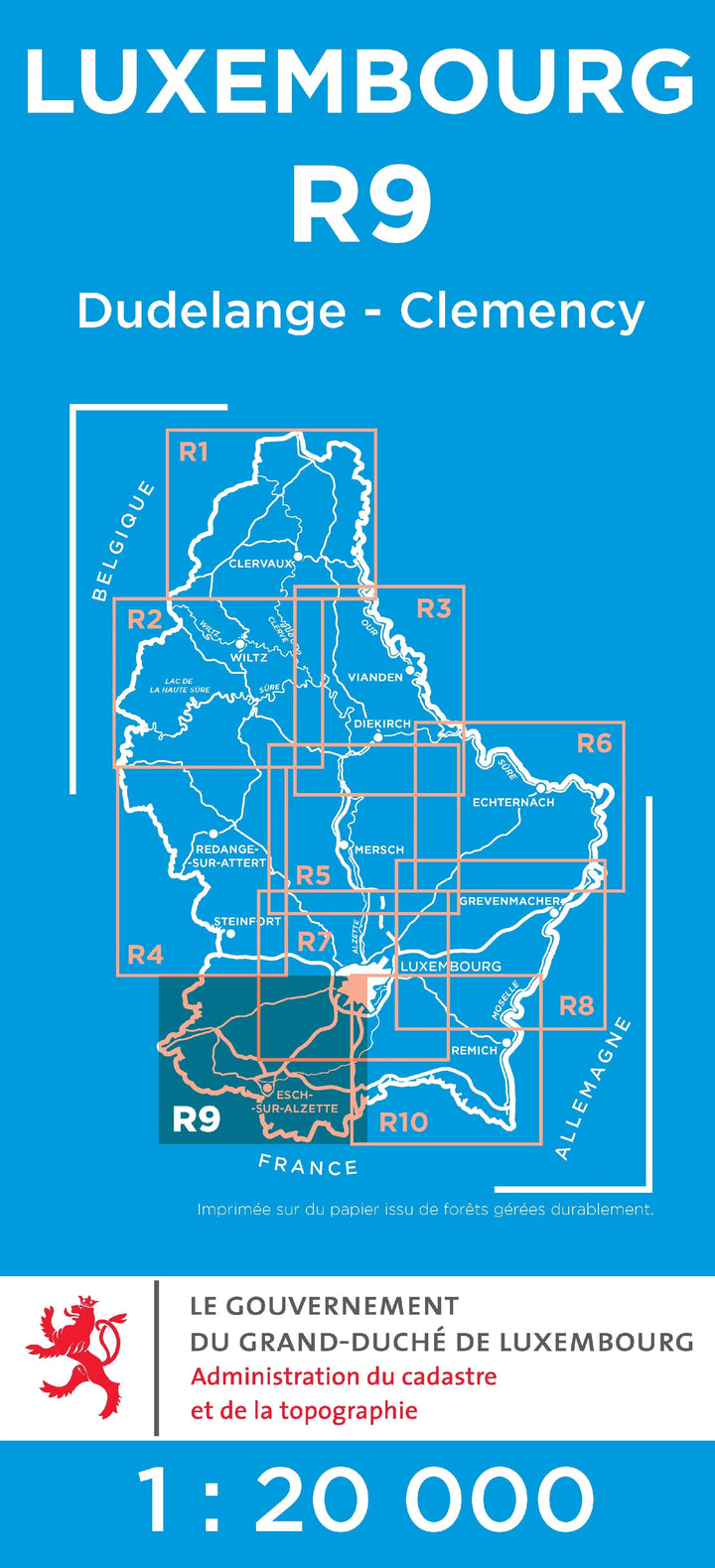 Carte topographique n° R09 - Dudelange, Clemency (G.D de Luxembourg) carte pliée Service topographique du Luxembourg 