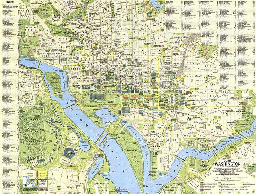 1964 Tourist Washington Map Wall Map 