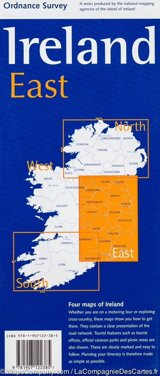 Carte touristique - Irlande Est | Ordnance Survey carte pliée Ordnance Survey 