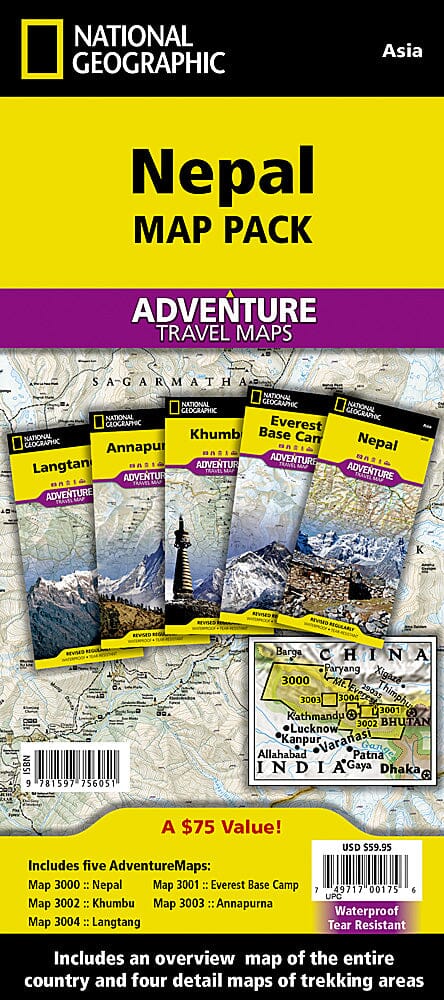 Cartes d'aventure du Népal, # 3000, 3001, 3002, 3003, 3004 (Pack Bundle) | National Geographic carte pliée National Geographic 