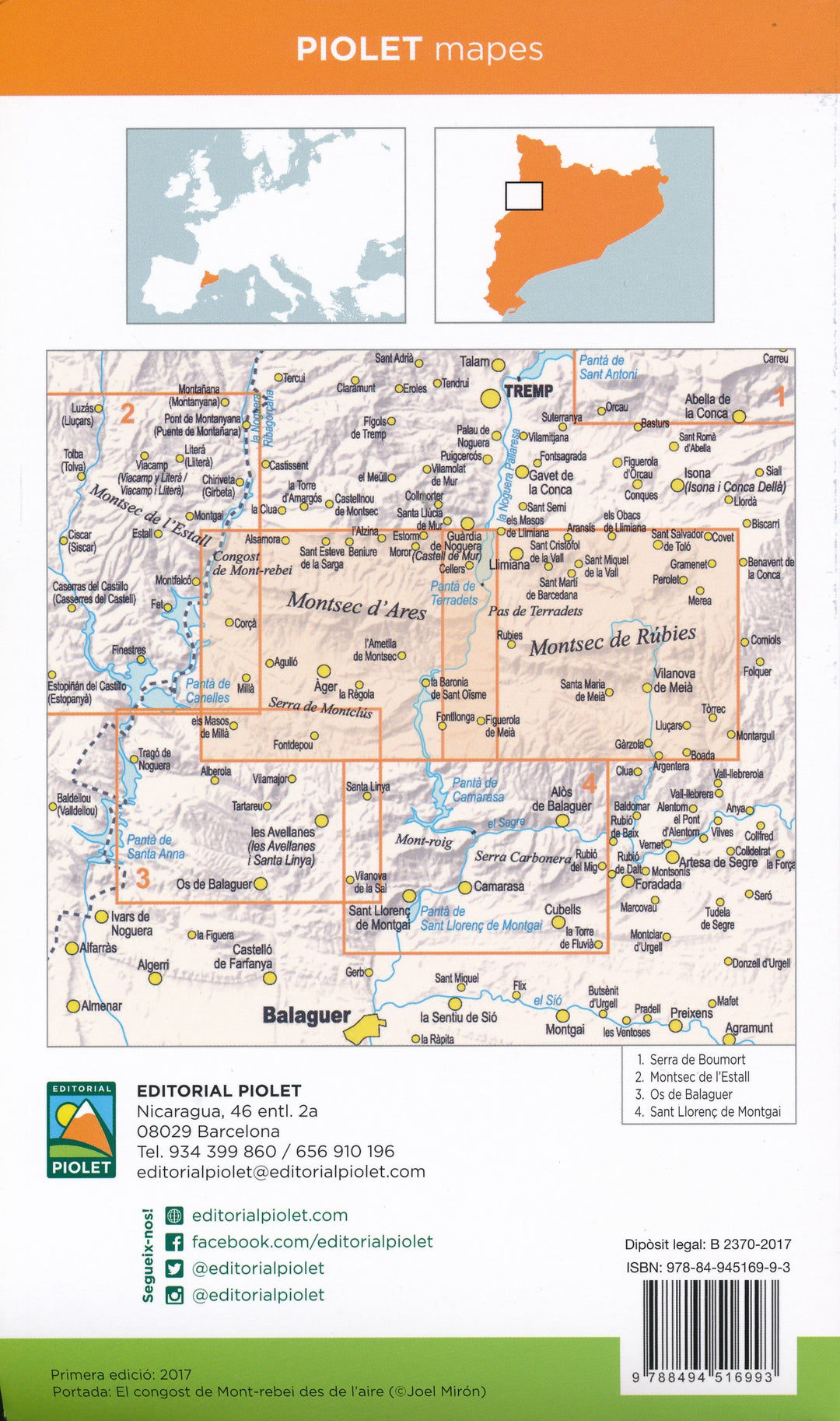 Cartes de randonnée (Lot de 2) - Montsec d'Ares i Montsec de Rúbies (prépyrénées) | Piolet carte pliée Editorial Piolet 