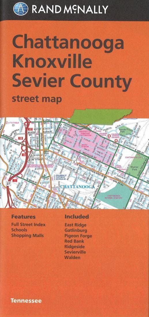 Chattanooga, Knoxville and Sevier County, Tennessee Street Map | Rand McNally Road Map 