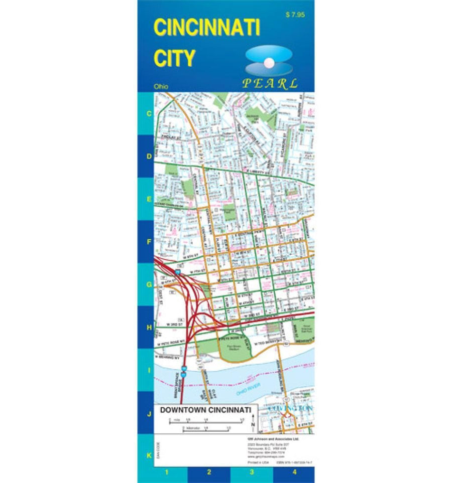 Cincinnati - Ohio - Pearl Map - laminated | GM Johnson Road Map 
