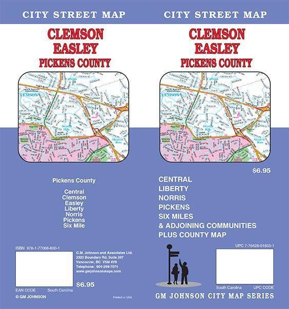 Clemson / Easley / Pickens County - South Carolina Street Map | GM Johnson Road Map 