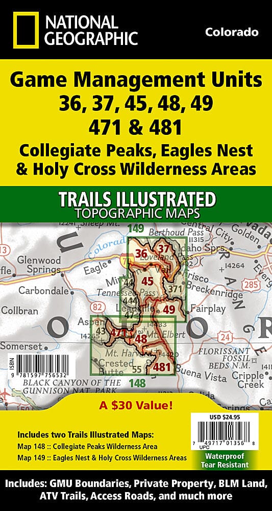 Collegiate Peaks, Eagles Nest, and Holy Cross Wilderness Areas GMU [Map Pack Bundle] | National Geographic carte pliée 