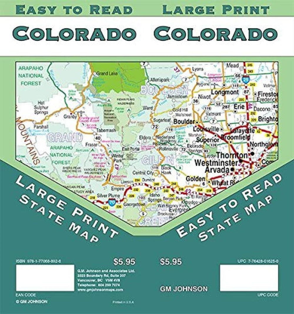 Colorado State - Gros caractères + facile à lire | GM Johnson carte pliée GM Johnson 
