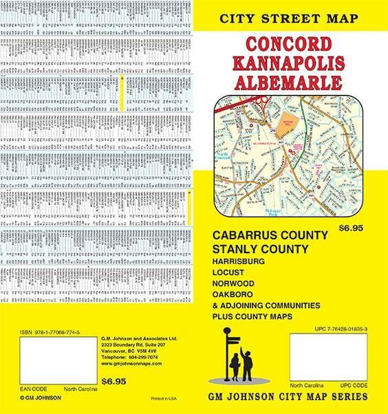 Concord / Kannapolis / Albemarle - North Carolina Street Map | GM Johnson Road Map 