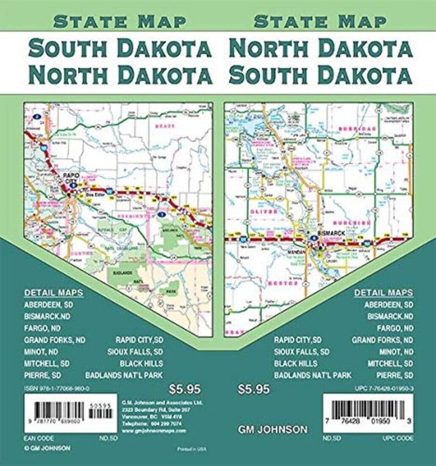 North Dakota / South Dakota | GM Johnson carte pliée 